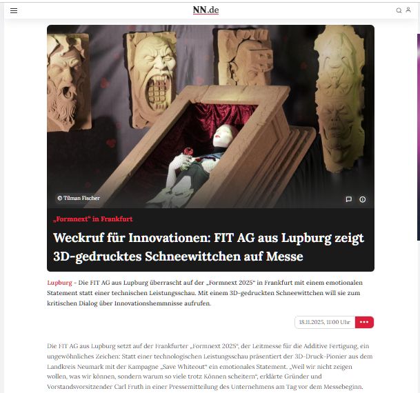 nn.de: Weckruf für Innovationen: FIT AG aus Lupburg zeigt 3D-gedrucktes Schneewittchen auf Messe