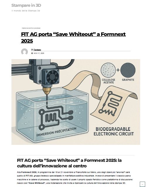 stamparein3d.it: FIT AG porta Save Whiteout a Formnext 2025